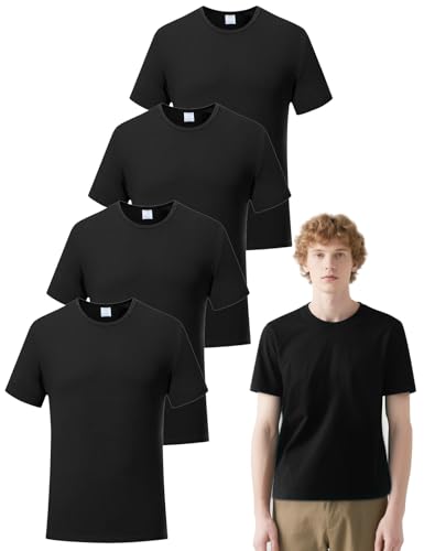 OKBA 5 PCS Black t Shirts Available for Men and Women Adult Round Neck Polyester Blank Tshirts Short Sleeve