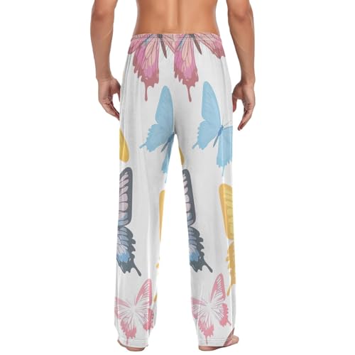 Men's Pajama Pants Colorful Butterflies Sleep Pajama Lounge Pant with Pockets, Elastic Waistband2