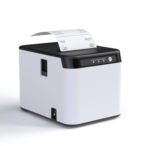 Bisofice 80mm Receipt Printer ESC/POS Thermal Printer Desktop Direct Print USB+LAN Connection High Efficiency with Auto Cutter Large Paper Bin for Shipping Business Restaurant Kitchen Supermarket
