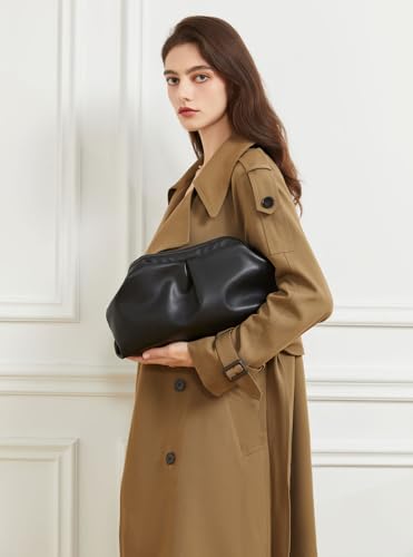 Image of BRYCTSISEN Pleated Evening Vegan Leather Clutch Handbag Purse Metallic PU Cloud Shoulder Bag for Women Evening Purse Handbag