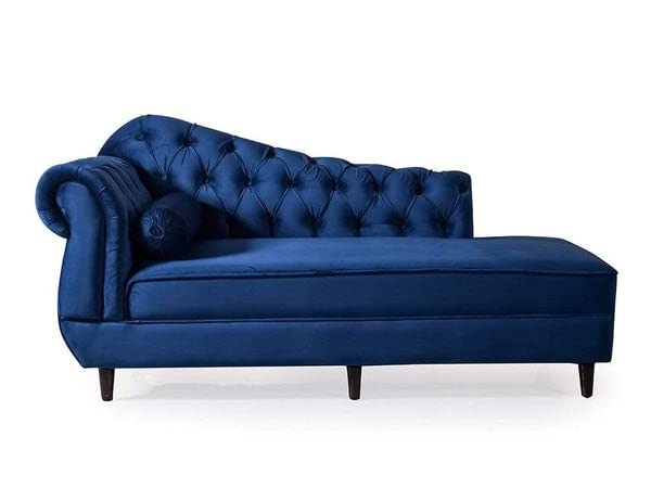MODERN WAVE Avon Velvet Chaise Lounge Sofa Bench 3 Seater Diwan Lounger Couch Sectional Lounger Entryway Living Room Office Bedroom. (Blue).