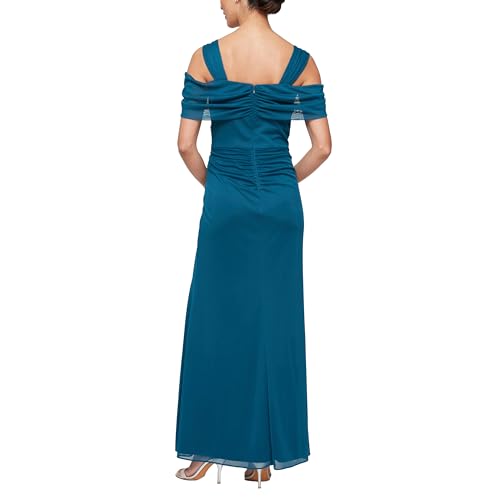 Image of Alex Evenings Women's Long Cold Shoulder Mother of the Bride Dress with Beaded Detail at Hip
