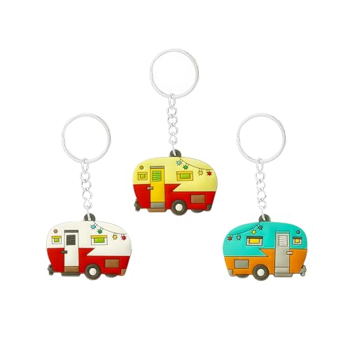 DHWEKU 3 llaveros para caravana, accesorios para remolques de viaje, retro, camping, coche, bonitos llaveros para decoración de caravana, viajes, camping, recuerdos de viaje