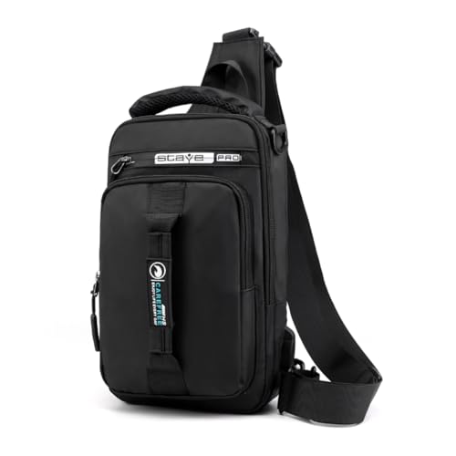 TOKSHOP Mini Mochila de Ombro Masculina Transversal Multifuncional com Carregamento USB Compacta Resistente e Impermeável (Preto)