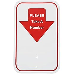 Take-a-Number Sign - Take A Number Dispenser Sign for Ticket Dispenser Red/White