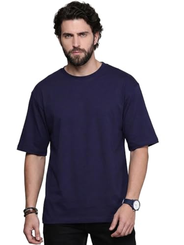 Image of Men's Oversized Plain Round Neck 100% Cotton T-Shirt | Soft Breathable Casual Half Sleeve Tee