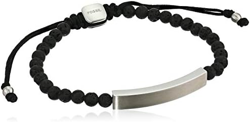 Fossil Men's Beaded/Steel Engravable ID Bracelet, Color: Silver/Black (Model: JF03247040)