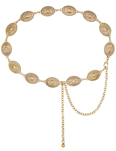 Image of TOPACC Gold Chain Belts for Women Fashion Thick Metal Link Waist Belt | Chunky adjustable gold belt for dresses jeans pants country concerts cowgirl outfits