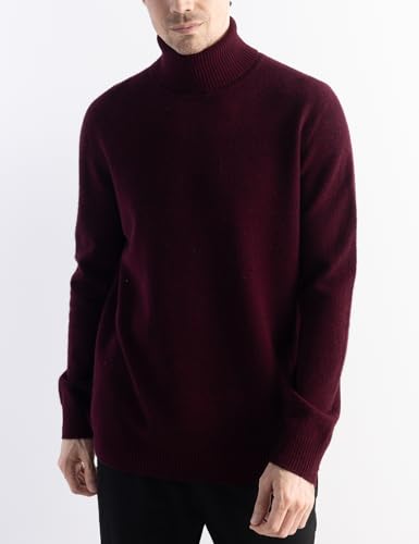 سويتر صوف ميرينو 100% للرجال من تشانيارن لخريف وشتاء 2025 من الخط الاول جاهز للارتداء برقبة عالية واكمام طويلة بدون خياطة، احمر غامق، مقاس XXL