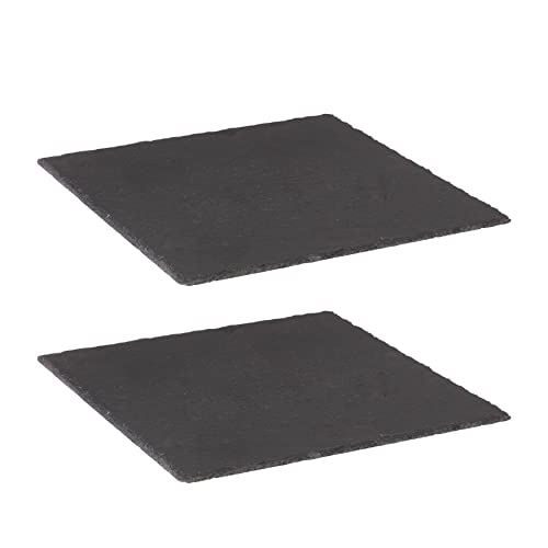 Westmark 693222E3 Lot de 2 plateaux carrés en ardoise naturelle avec protection anti-rayures Surface : 30 x 30 cm chacun, ardoise, tapas + amis Anthracite
