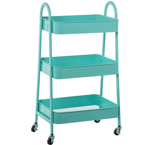 DRW Carrito de Almacenamiento con 3 baldas de Metal en Verde 44x31.5x79.5 cm