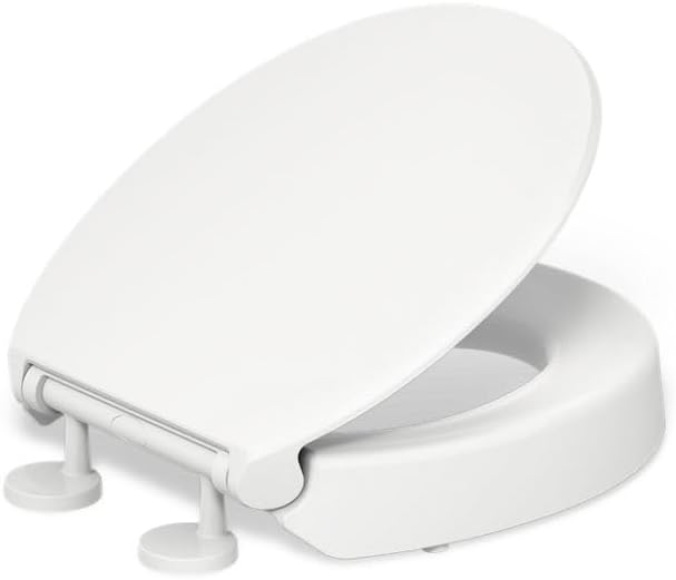 KOHLER 25876-0 Hyten 3" Height, Elevated Soft Close Round Toilet Seat, Contoured Seat with Grip-Tight Bumpers, Quick-Attach Hardware, White White Round