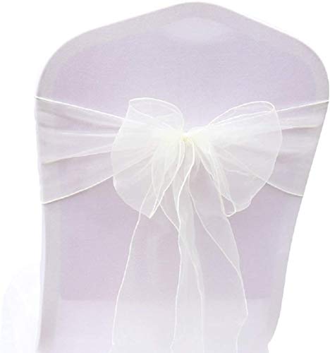 JIUERYY 100 Stück Stuhlhussen aus Organza, Schleifen für Hochzeit, Dekoration, Zeremonie, Party, Event, Geburtstag, 17 x 275 cm, Beige Cover