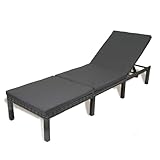 Solterra Rattan Sun Lounger with Cushion – Outdoor Garden Chair with 6 Position Adjustable Backrest – Rattan Sunbed for Patio, Decking & Poolside