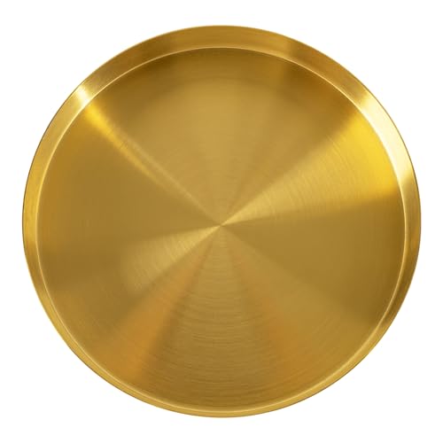 Plateau de service rond décoratif en acier inoxydable doré - Assiette décorative dorée pour ranger des cosmétiques, du savon, du parfum - 18 x 3 cm - Rond