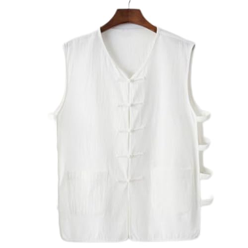 Men's Summer Linen Waistcoat Lightweight Button Down V Neck Vest Side Cutout Tops Beach Vacation Cover Up with Pocket2