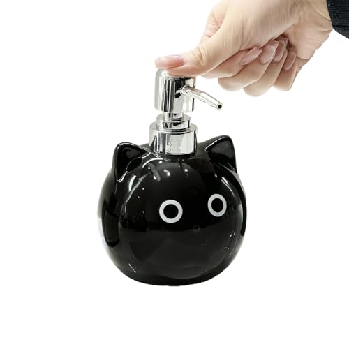 Lrtyui ハンドソープ 詰め替え ボトル | 480ml ドリップ防止 漏れ防止 ポンプ | 黒猫セラミック空旅行用サイズ再利用可能容器 - シャンプー 化粧水 シャワージェル フェイスクリーム ボディローション 旅行 家庭 オフィス用