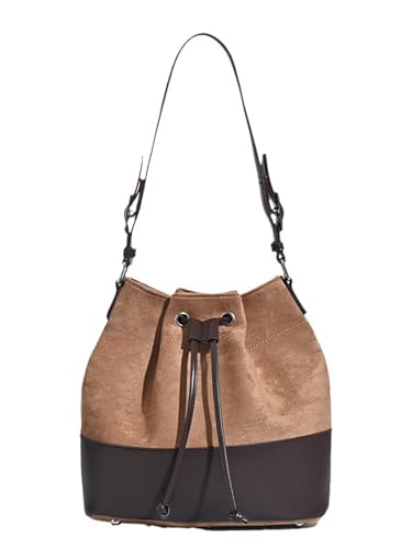 Image of ENOPINK Bucket Bags for Women Drawstring Hobo Purses Crossbody Shoulder Bucket Handbags Brown