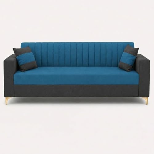 Image of FURNY Signature Regalia 3 Seater Sofa Set | Boston Fabric | 40D Foam + Zigzag Spring | 3-Yr Warranty (Ash Grey, Ocean Blue) | Modern Living Luxury Sofa Set for Home, Office & Hotel Spaces