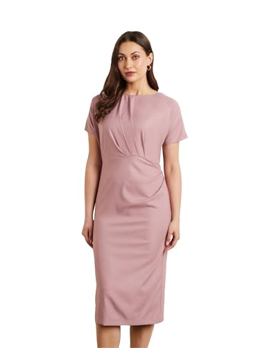 Image of Symbol Premium Women's Fitted Draped Sheath Dress (Midi Length | Desk-to-Dinner) (Available in Plus Sizes)
