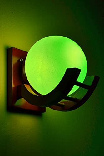 Image of Traditional Indoor Wall Light Brown Color Globe Shape E27 Holder Upto 100-Watts Made in India (Bulb Not Included) Pack of 1(Wood) (Green, 1)