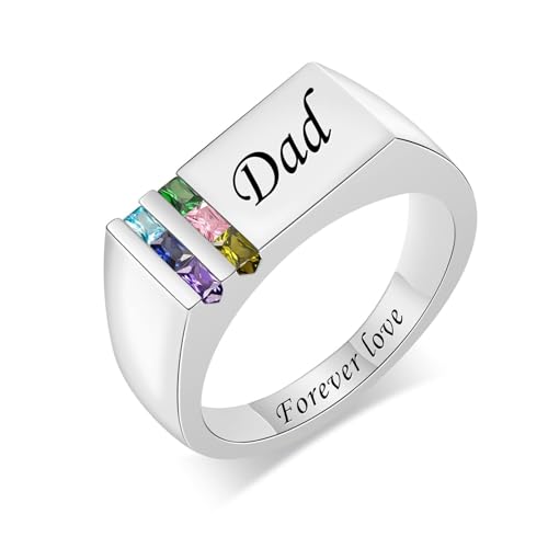 Personalized Mens Engraved Name Rings for Dad 1-8 Birthstone Custom Father Ring Family Ring Fathers Day Jewelry Gift for Husband Grandpa Birthday Christmas Anniversary2