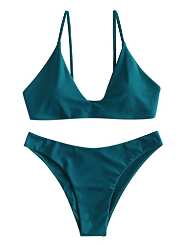 Image of ZAFUL Women's Tie Back Padded High Cut Bralette Bikini Set Two Piece Swimsuit