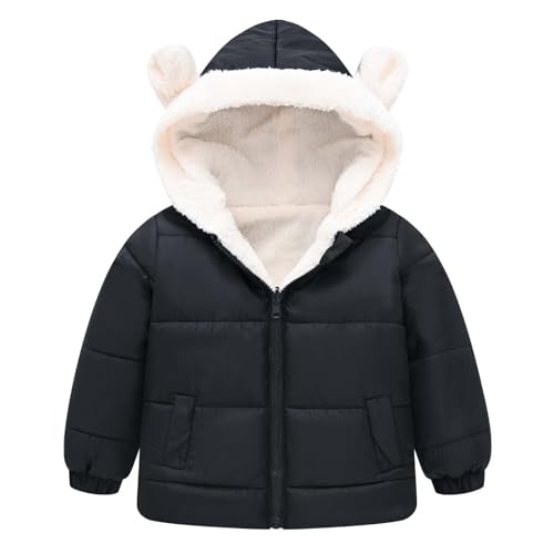 Bear Ears Hooded Puffer Jacket for Toddler Girls Fleece Lined Long Sleeve Zip Up Down Coat Kids Winter Warm Outerwear
