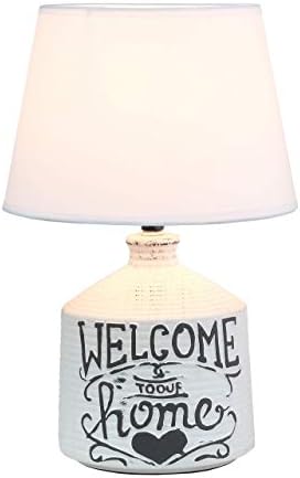 Simple Designs LT1066-HME Welcome Home Ceramic Farmhouse Table Lamp, White