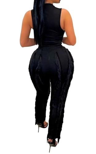 Image of EDITCOZY Women Sexy Two Piece Outfits Fringe Pants Set Tassel Club 2 Piece Sets Going Out Birthday Party Night