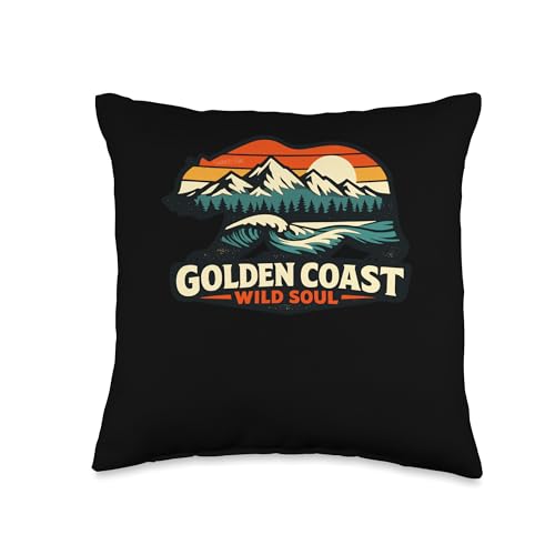 Golden Coast Wild Soul California Surf Bear Sunset Throw Pillow