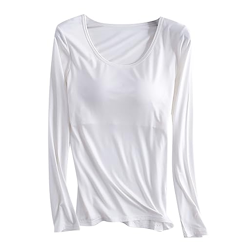 Ninedayx Blusas para mujer, de invierno, elegantes, con almohadillas en el pecho, blusas cómodas con sostén 2 en 1, ropa de descanso versátil integrada, túnica holgada, color sólido, ropa interior