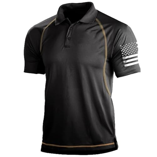 Men's America Flag Printing Short Sleeve Lapel Outdoor Blouses Casual Tops Raglan Golf Polo Shirts