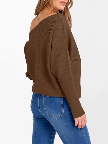 Image of ANRABESS Womens Off Shoulder Sweaters 2026 Fall Long Batwing Sleeve Loose Fit Knit Tops Casual Pullovers Jumpers