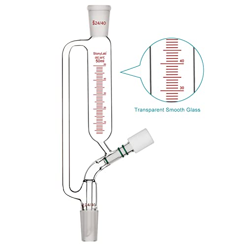 stonylab Graduierter Druckausgleichs Zusatztrichter, Borosilikatglas Tropftrichter mit 24/40 Gelenk und Hochvakuumventil für Laborglas Zusatztrichter, 50 ml