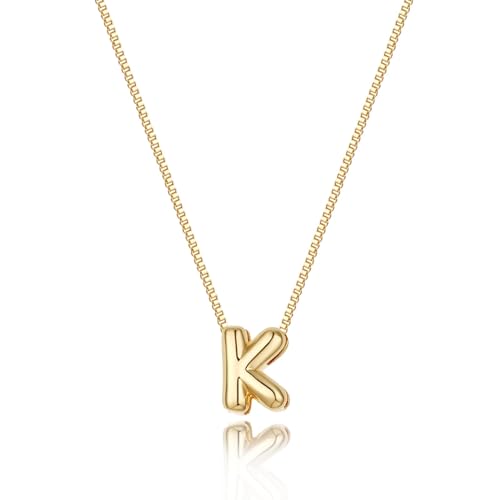 Image of Personalized Bubble Letter Initial Necklace, 14K Gold Plated, Dainty Pendant for Women, Trendy Gold Jewelry