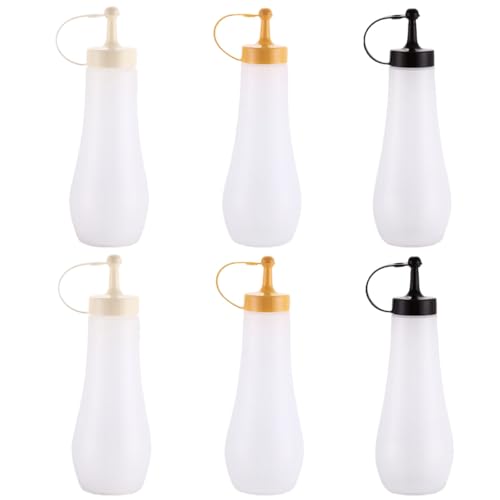 HOOWIFFY 250ml�e�ʂ̒������{�g��6�Z�b�g �A�\�[�g�J���[ PE�f�ގg�p �P�`���b�v��}�X�^�[�h�̃f�B�X�y���T�[ �T���_��T���h�C�b�`�ɍœK�ȃ\�[�X�{�g�� �����_���J���[ �ė��p�\
