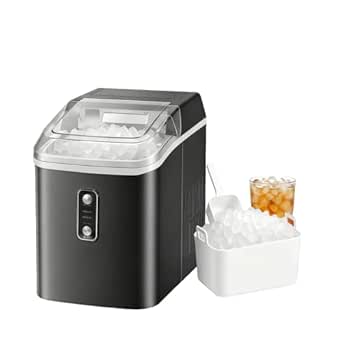 NEWBULIG Nugget Ice Maker Countertop, Portable, Ready in 6 Minutes, 24 lbs/24H, Auto-Cleaning, with Basket and Scoop, Black