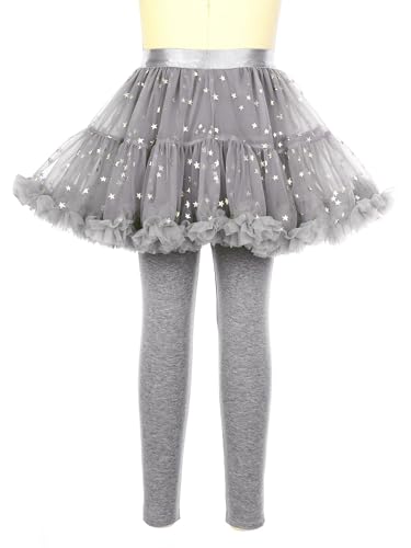 JEYPINMI Girls Leggings with Skirt Footless Pants Ruffle Twinkle Star Sparkly Tulle Skirt Leggings 1-7 Years4