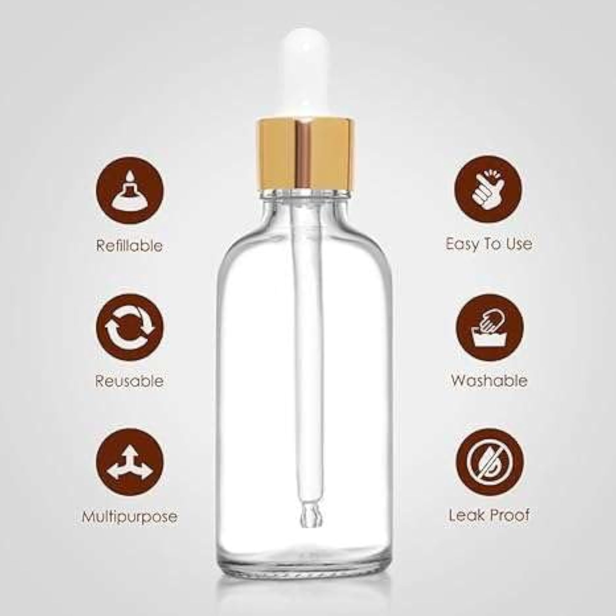 Clear Glass Dropper Bottle with Golden Cap, Refillable