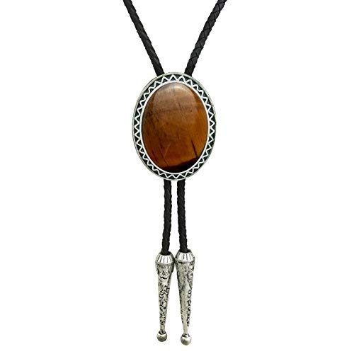 SELOVO Native American Bolo Tie Genuine Leather Western Simulated Tiger Eye Stone