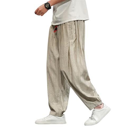 Sarouel en soie de glace pour homme pantalon lâche style chinois décontracté