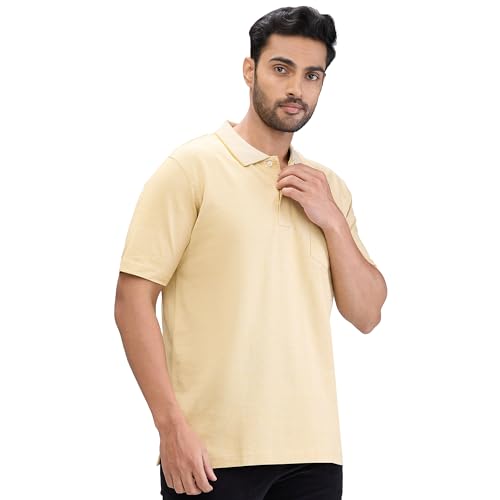 Image of Colorplus Men's Comfort Fit Solid Pattern Pure Cotton Plain Collar Half Sleeve Casual T-Shirt