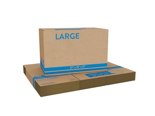 Large Moving Boxes (10 Pack) - 27x15x17 Inches Heavy Duty Packing & Shipping Boxes for Moving, Storage | Large Items, Clothes, Decorations | Easy Assemble Cardboard Box | 32 ECT Kraft Brown