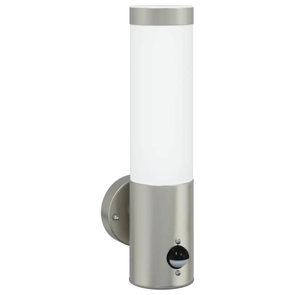 Lampa ścienna zewnętrzna, zestaw 2 sztuk, stal nierdzewna, stopień ochrony IP44, lampa ścienna ze stali nierdzewnej i tworzywa sztucznego, cylindryczna konstrukcja do ścieżek i ogrodów, 12 x 8,5 x 29