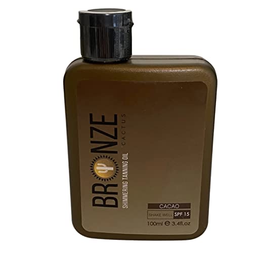 Bronze Cactus Shimmering Tanning Oil With Spf15, Cacao Scent, Dermatologically Tested Vegan-Friendly Moisturizing Tanning Oil, Broad Spectrum Uva/Uvb Protection, Paraben/Cruelty-Free, 3.4Fl.oz #TOP2