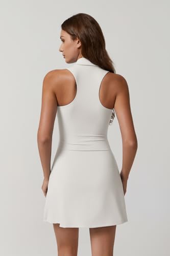 Image of QINSEN Womens Zip Front Tennis Dress Polo Collar Racer Back Workout Golf Dresses Build in Shorts with Pockets