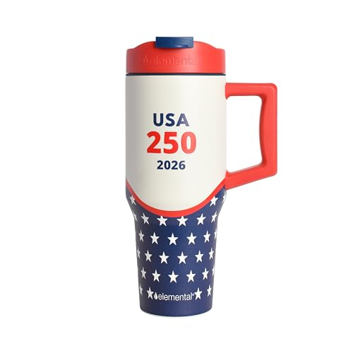 Image of Elemental 100% Leak Proof 32oz Tumbler with Handle & Straw Travel Mug | Stainless Steel Double Wall Insulated Tumbler for Hot and Cold Beverages with Sip & Straw Lid