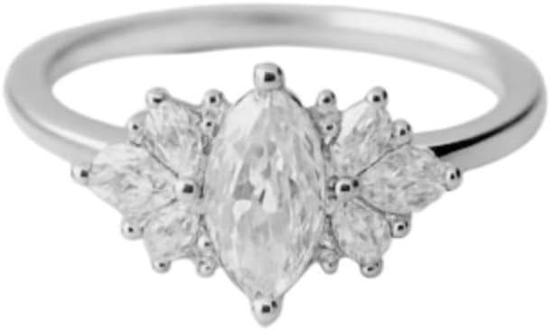 SilverQ 2 Ct Marquise Diamond Dainty Cluster Solitaire Engagement Ring For Women 14K Gold Plated Vintage Inspired Bridal Promiser Ring 925 Sterling Silver Handmade Minimalist Proposal Jewelry