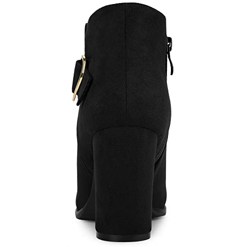 Allegra K Women's Buckle Side Zip Chunky Heels Ankle Boots4